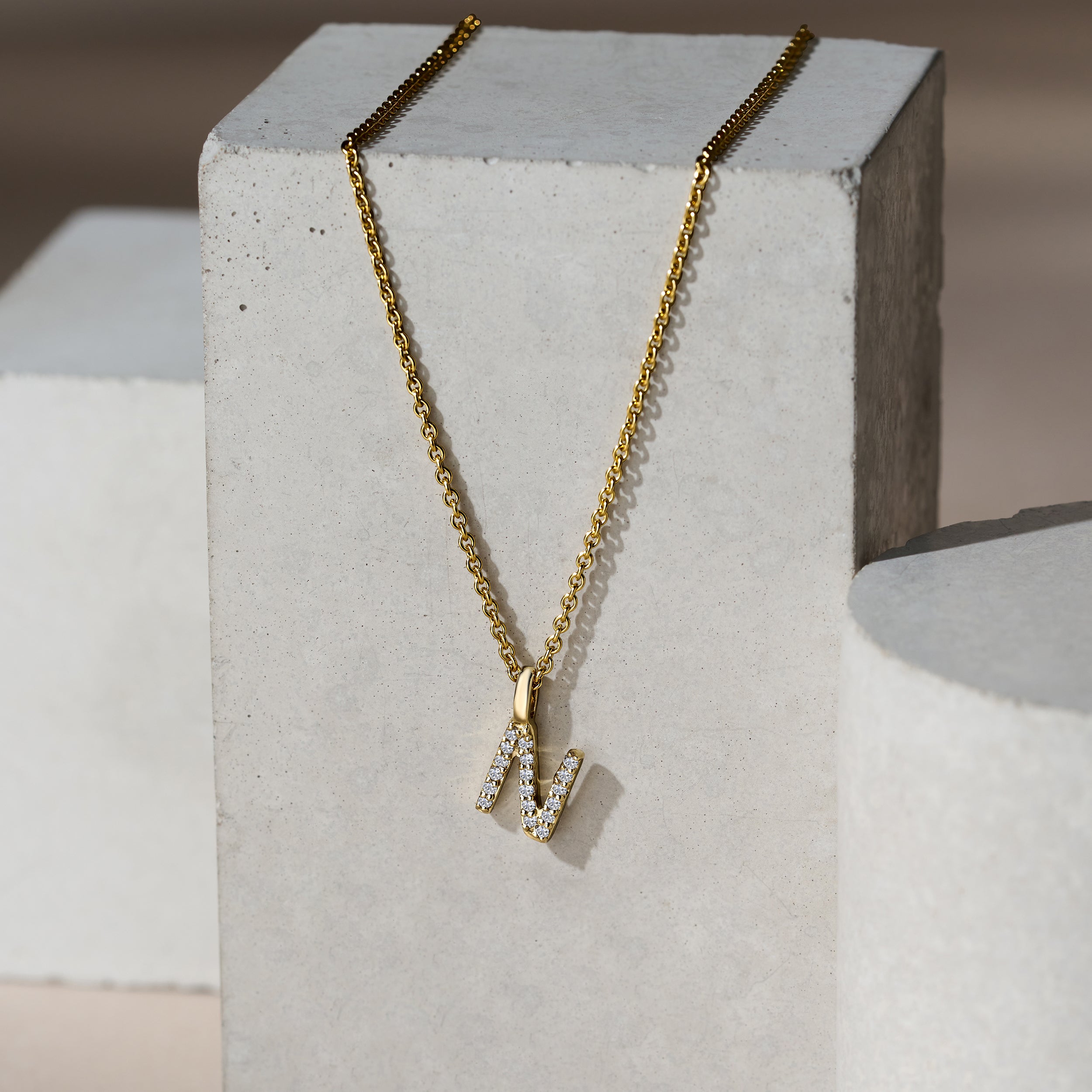 Love Letter Initial N Lab Diamond Necklace set in 9K Yellow Gold
